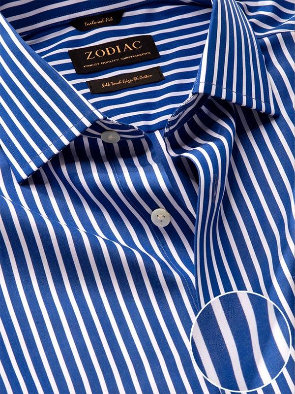Barboni Blue Striped Full Sleeve Single Cuff Tailored Fit  Formal Silk Touch Egyptian Giza Cotton Shirt