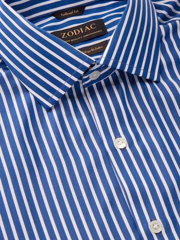 Barboni Blue Striped Full Sleeve Single Cuff Tailored Fit  Formal Silk Touch Egyptian Giza Cotton Shirt