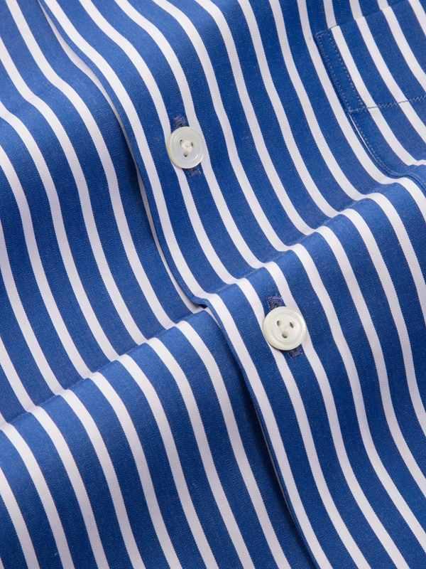 Barboni Blue Striped Full Sleeve Single Cuff Tailored Fit  Formal Silk Touch Egyptian Giza Cotton Shirt
