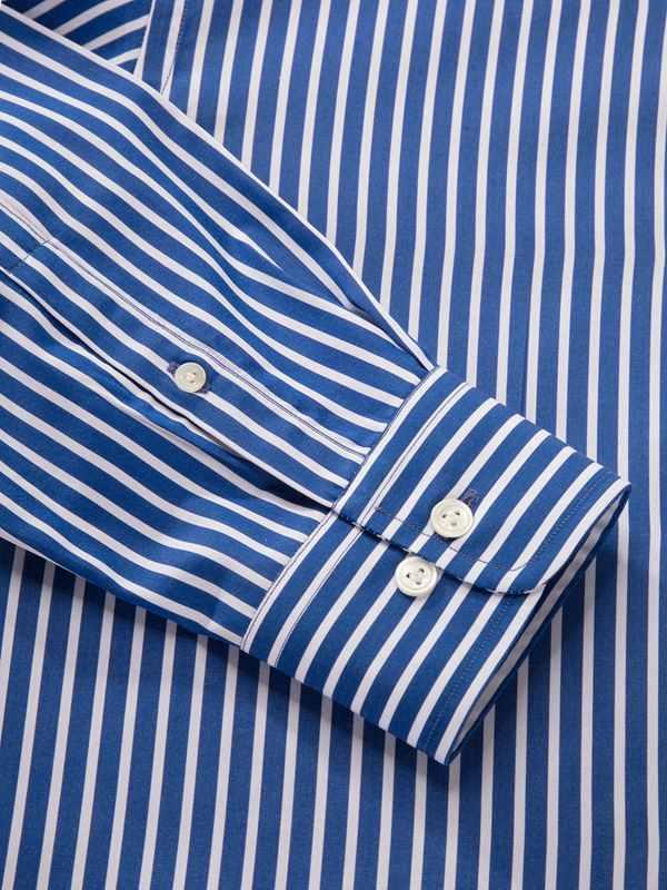 Barboni Blue Striped Full Sleeve Single Cuff Tailored Fit  Formal Silk Touch Egyptian Giza Cotton Shirt