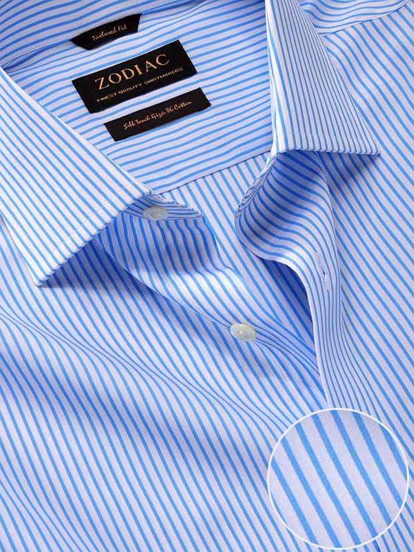 Barboni Sky Striped Full Sleeve Double Cuff Tailored Fit  Formal Silk Touch Egyptian Giza Cotton Shirt