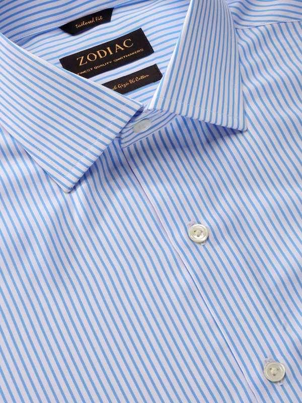 Barboni Sky Striped Full Sleeve Double Cuff Tailored Fit  Formal Silk Touch Egyptian Giza Cotton Shirt