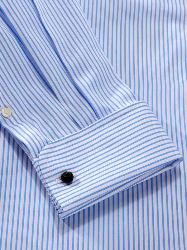 Barboni Sky Striped Full Sleeve Double Cuff Tailored Fit  Formal Silk Touch Egyptian Giza Cotton Shirt