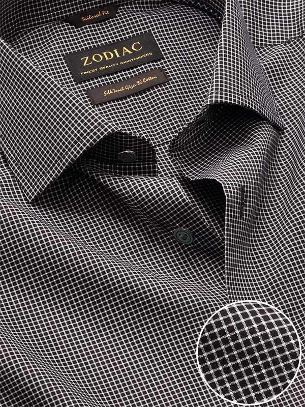 Barboni Black & White Check Full Sleeve Single Cuff Tailored Fit Classic Formal Silk Touch Egyptian Giza Cotton Shirt