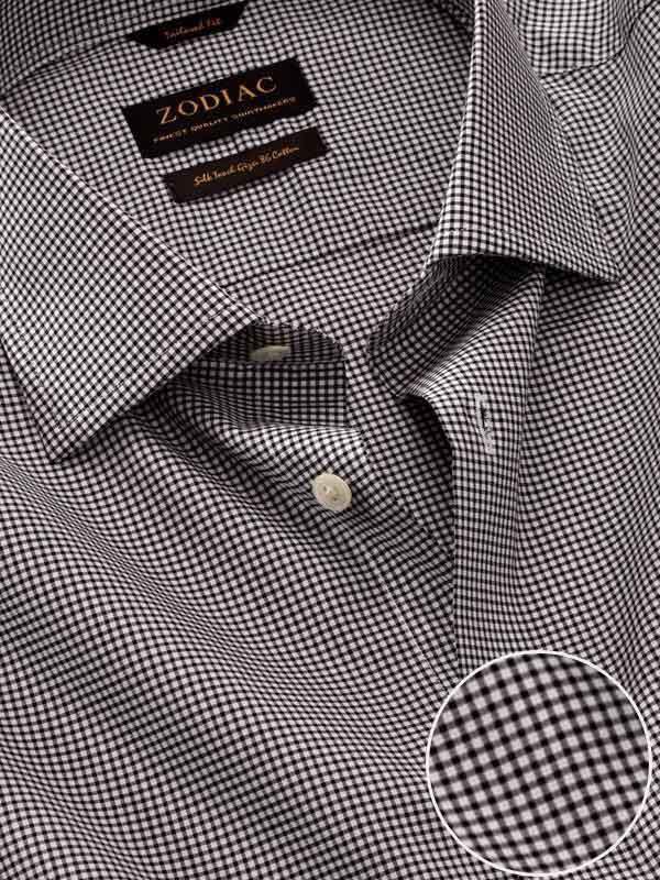 Barboni Black & White Check Full Sleeve Single Cuff Tailored Fit  Formal Silk Touch Egyptian Giza Cotton Shirt