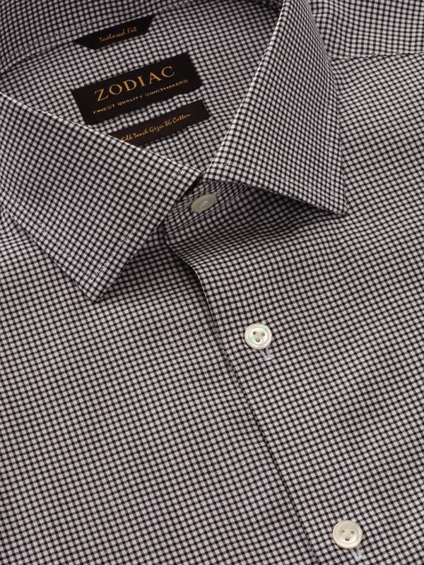 Barboni Black & White Check Full Sleeve Single Cuff Tailored Fit  Formal Silk Touch Egyptian Giza Cotton Shirt