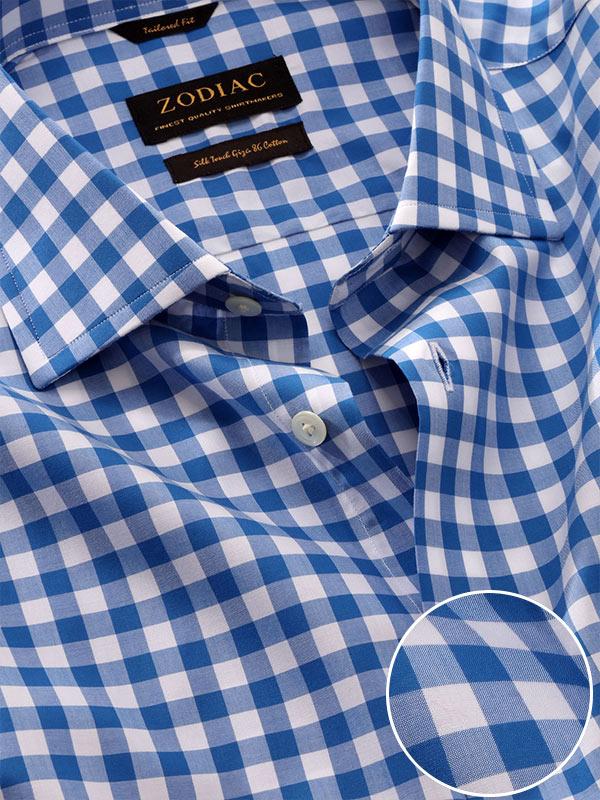 Barboni Blue Check Full Sleeve Single Cuff Tailored Fit Classic Formal Silk Touch Egyptian Giza Cotton Shirt