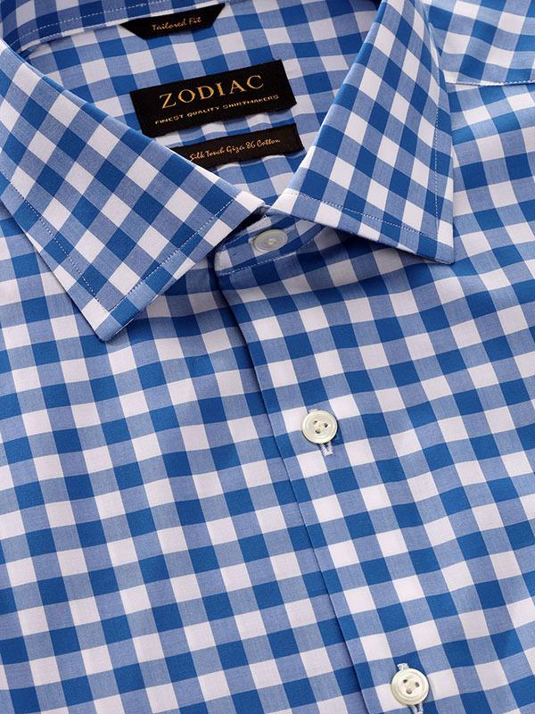 Barboni Blue Check Full Sleeve Single Cuff Tailored Fit Classic Formal Silk Touch Egyptian Giza Cotton Shirt
