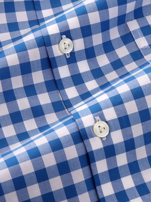 Barboni Blue Check Full Sleeve Single Cuff Tailored Fit Classic Formal Silk Touch Egyptian Giza Cotton Shirt