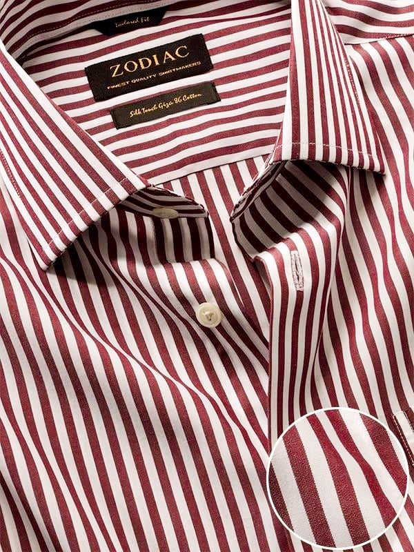 Barboni Maroon Striped Full Sleeve Single Cuff Tailored Fit Classic Formal Silk Touch Egyptian Giza Cotton Shirt