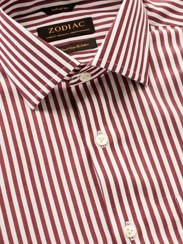 Barboni Maroon Striped Full Sleeve Single Cuff Tailored Fit Classic Formal Silk Touch Egyptian Giza Cotton Shirt