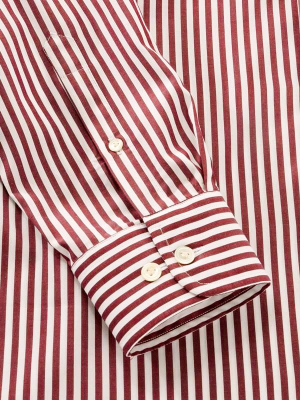 Barboni Maroon Striped Full Sleeve Single Cuff Tailored Fit Classic Formal Silk Touch Egyptian Giza Cotton Shirt