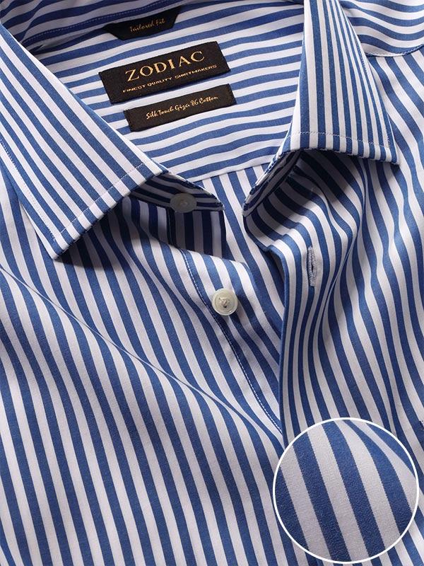 Barboni Navy Striped Full Sleeve Single Cuff Tailored Fit Classic Formal Silk Touch Egyptian Giza Cotton Shirt