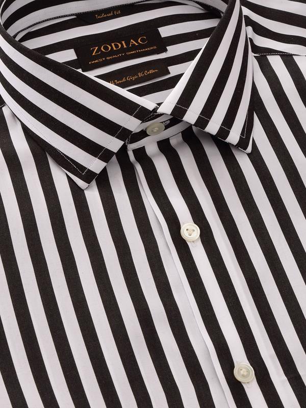 Barboni Black & White Striped Full Sleeve Single Cuff Tailored Fit Classic Formal Silk Touch Egyptian Giza Cotton Shirt