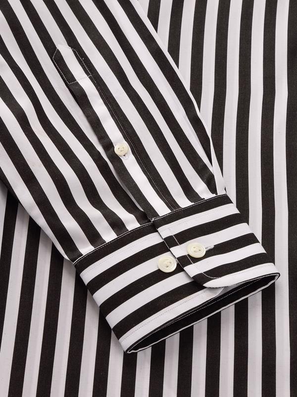 Barboni Black & White Striped Full Sleeve Single Cuff Classic Fit Classic Formal Silk Touch Egyptian Giza Cotton Shirt
