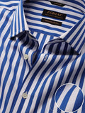 Barboni Blue Striped Full Sleeve Single Cuff Tailored Fit Classic Formal Silk Touch Egyptian Giza Cotton Shirt