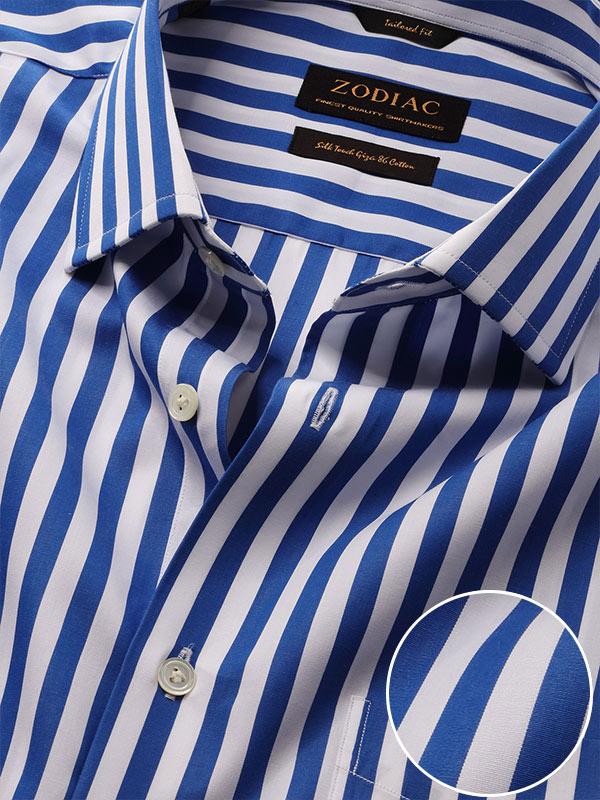 Barboni Blue Striped Full Sleeve Single Cuff Tailored Fit Classic Formal Silk Touch Egyptian Giza Cotton Shirt