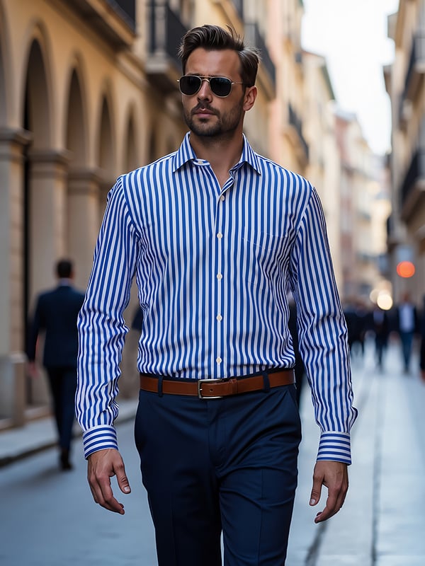 Barboni Blue Striped Full Sleeve Single Cuff Tailored Fit Classic Formal Silk Touch Egyptian Giza Cotton Shirt
