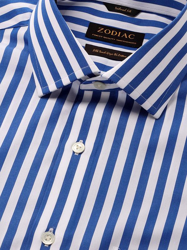 Barboni Blue Striped Full Sleeve Single Cuff Tailored Fit Classic Formal Silk Touch Egyptian Giza Cotton Shirt