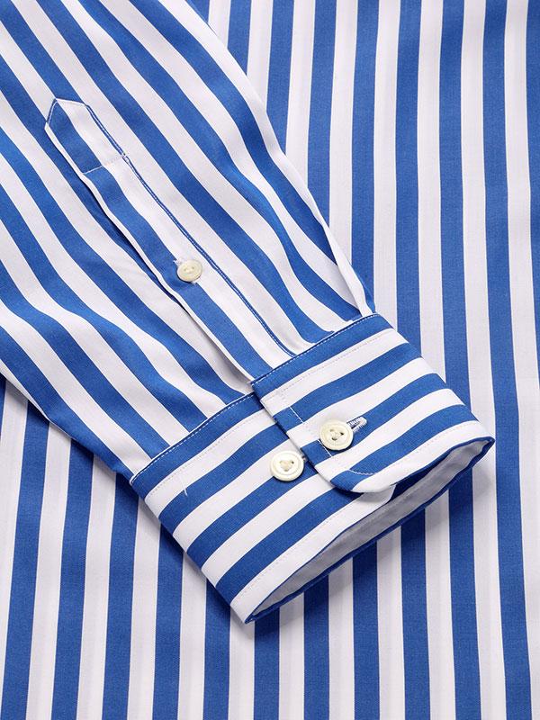 Barboni Blue Striped Full Sleeve Single Cuff Tailored Fit Classic Formal Silk Touch Egyptian Giza Cotton Shirt