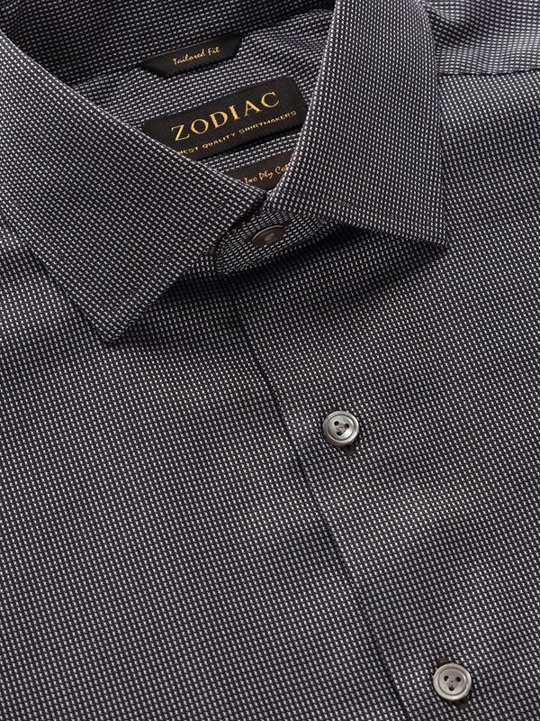 Barolo Dark Grey Solid Full Sleeve Single Cuff Tailored Fit Semi Formal Dark Two Ply Mercerized Cotton Shirt