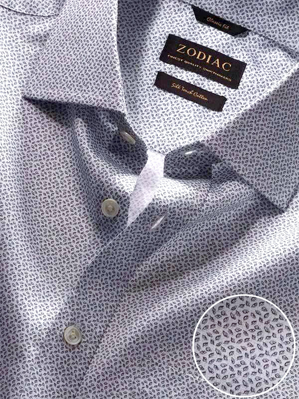 Bassano Light Grey Printed Full Sleeve Double Cuff Classic Fit Classic Formal Cotton Shirt
