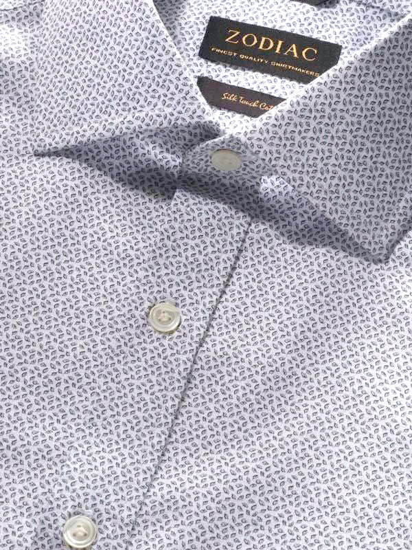 Bassano Light Grey Printed Full Sleeve Double Cuff Classic Fit Classic Formal Cotton Shirt