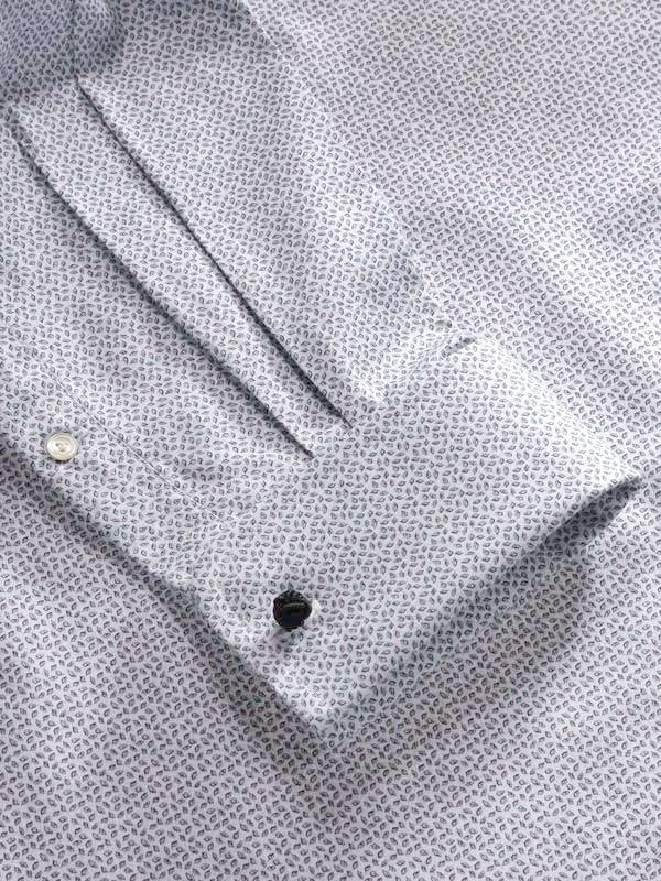 Bassano Light Grey Printed Full Sleeve Double Cuff Classic Fit Classic Formal Cotton Shirt