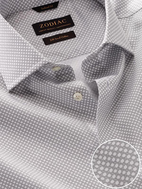 Bassano Light Grey Printed Full Sleeve Single Cuff Tailored Fit Classic Formal Cotton Shirt