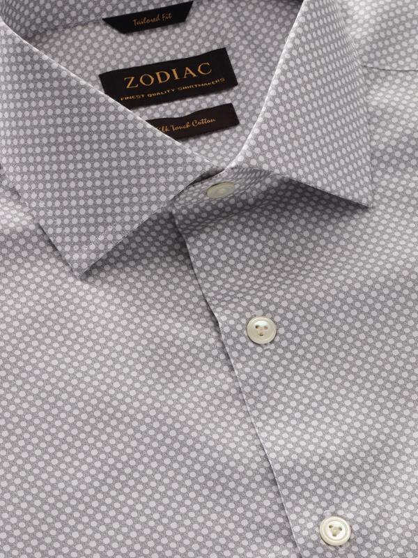 Bassano Light Grey Printed Full Sleeve Single Cuff Tailored Fit Classic Formal Cotton Shirt