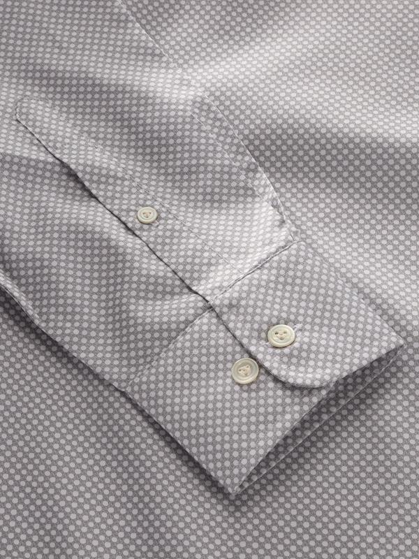 Bassano Light Grey Printed Full Sleeve Single Cuff Tailored Fit Classic Formal Cotton Shirt
