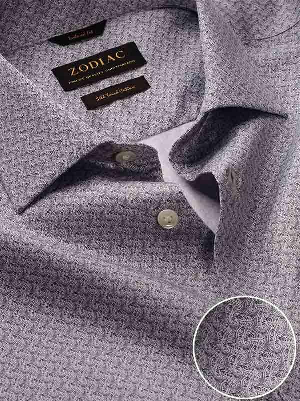 Bassano Light Grey Printed Full Sleeve Single Cuff Tailored Fit Semi Formal Cotton Shirt