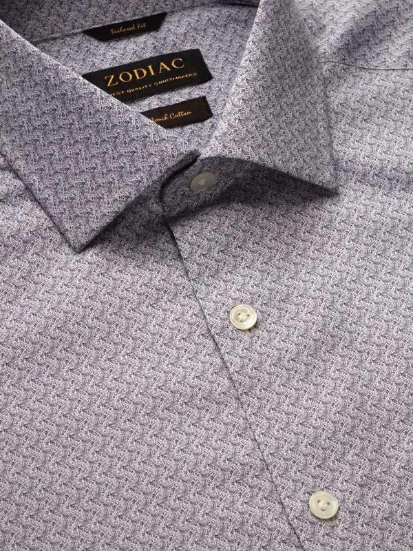 Bassano Light Grey Printed Full Sleeve Single Cuff Tailored Fit Semi Formal Cotton Shirt
