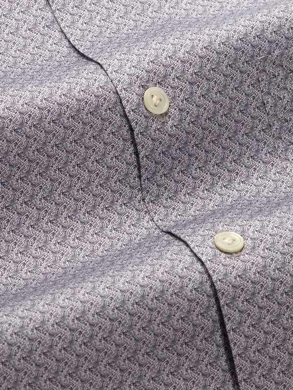 Bassano Light Grey Printed Full Sleeve Single Cuff Tailored Fit Semi Formal Cotton Shirt