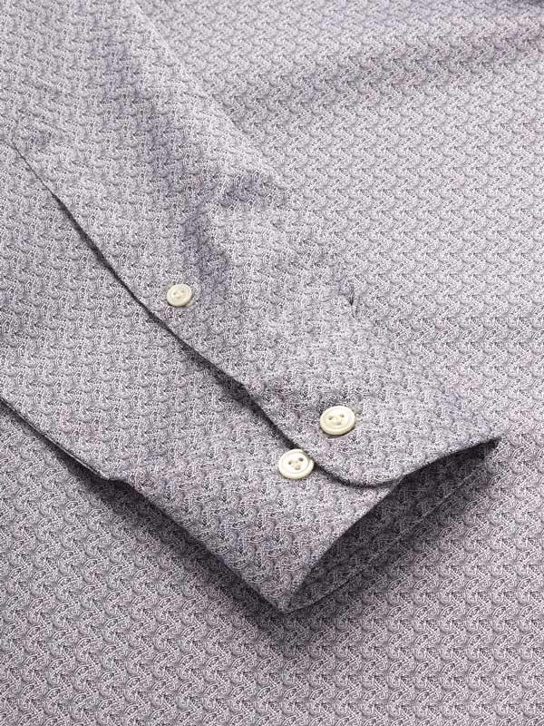 Bassano Light Grey Printed Full Sleeve Single Cuff Tailored Fit Semi Formal Cotton Shirt