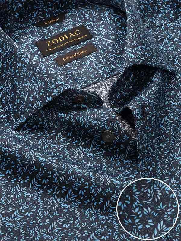 Bassano Turquoise Printed Full Sleeve Single Cuff Tailored Fit Semi Formal Cotton Shirt