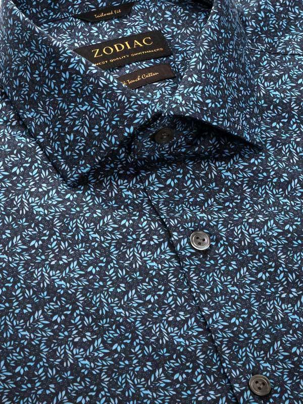 Bassano Turquoise Printed Full Sleeve Single Cuff Tailored Fit Semi Formal Cotton Shirt