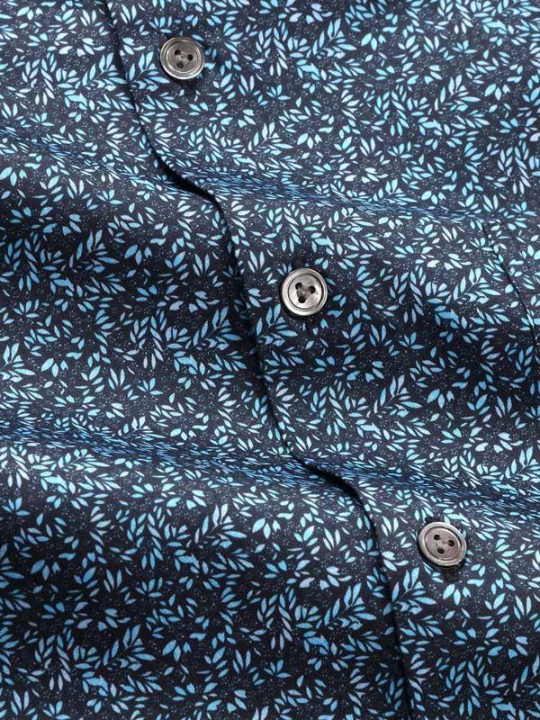 Bassano Turquoise Printed Full Sleeve Single Cuff Tailored Fit Semi Formal Cotton Shirt