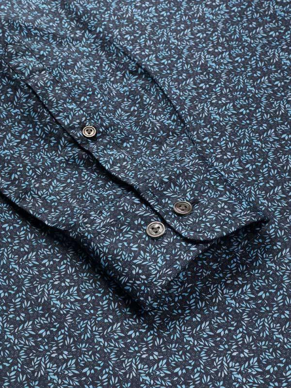 Bassano Turquoise Printed Full Sleeve Single Cuff Tailored Fit Semi Formal Cotton Shirt