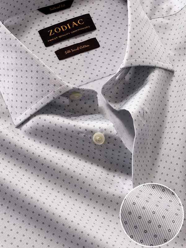 Bassano Light Grey Printed Full Sleeve Single Cuff Tailored Fit Classic Formal Cotton Shirt