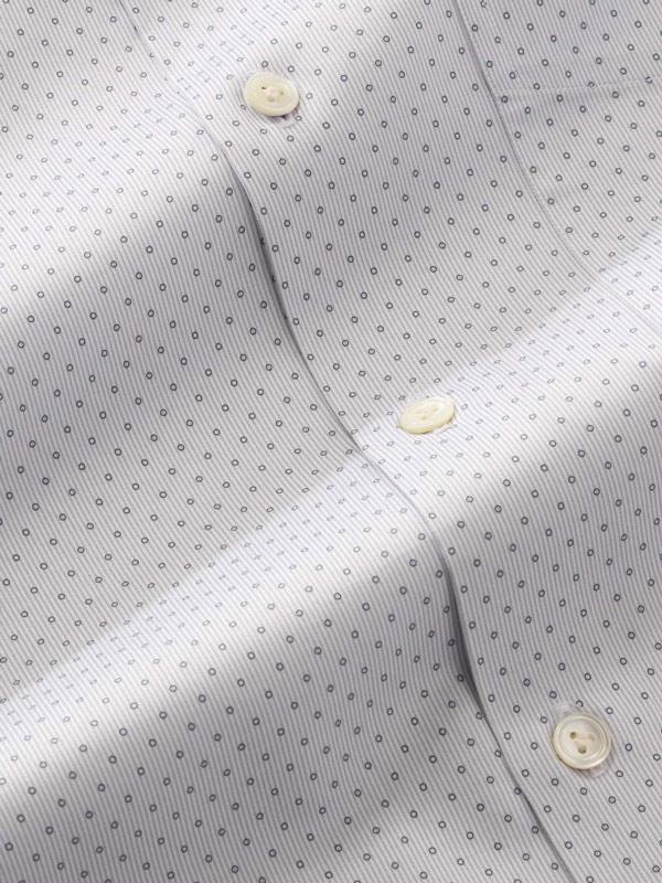 Bassano Light Grey Printed Full Sleeve Single Cuff Tailored Fit Classic Formal Cotton Shirt