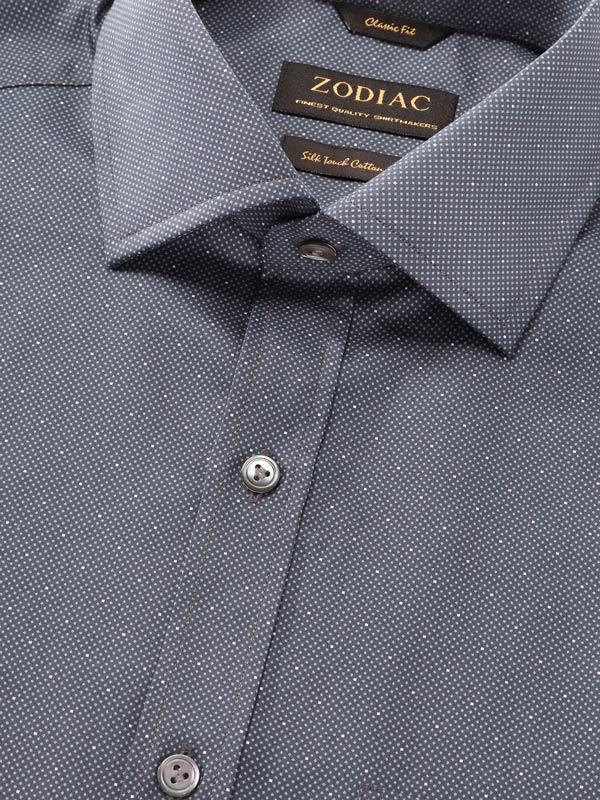 Bassano Dark Grey Printed Full Sleeve Single Cuff Classic Fit Dark Semi Formal Cotton Shirt