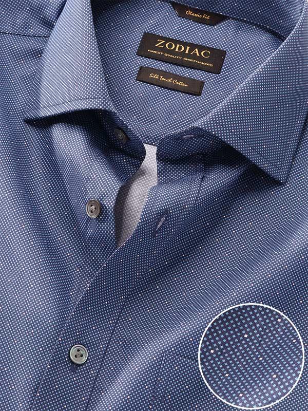Bassano Navy Printed Full Sleeve Single Cuff Classic Fit Dark Semi Formal Cotton Shirt