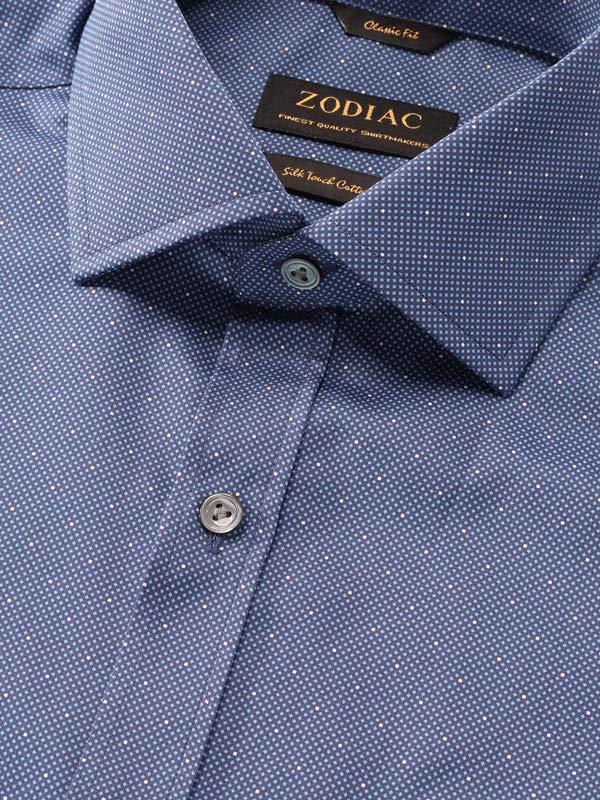 Bassano Navy Printed Full Sleeve Single Cuff Classic Fit Dark Semi Formal Cotton Shirt