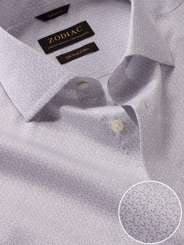 Bassano Light Grey Printed Full Sleeve Single Cuff Tailored Fit Classic Formal Cotton Shirt