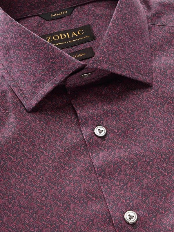 Bassano Maroon Printed Full Sleeve Single Cuff Tailored Fit Dark Semi Formal Cotton Shirt
