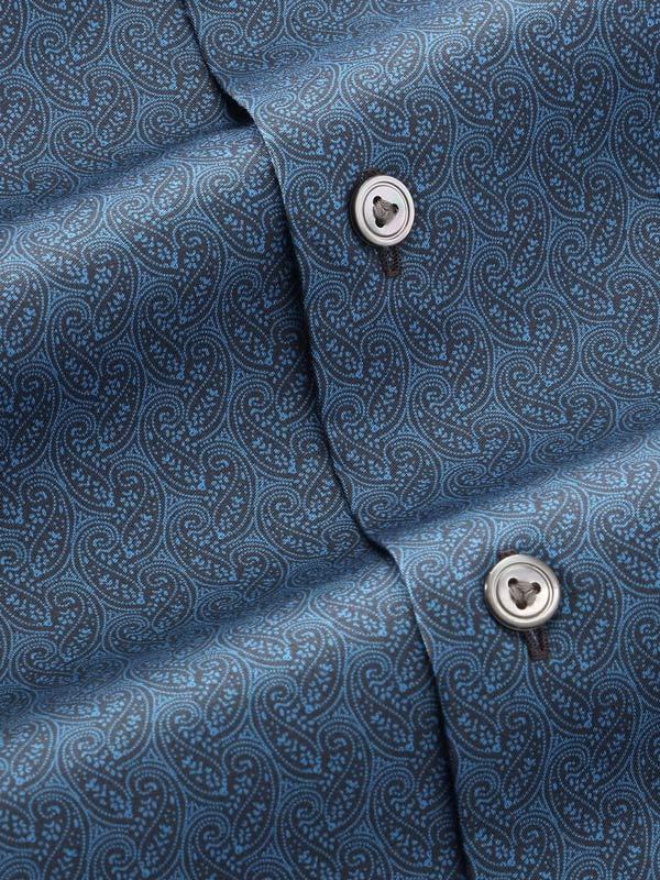 Bassano Navy Printed Full Sleeve Single Cuff Tailored Fit Dark Semi Formal Cotton Shirt