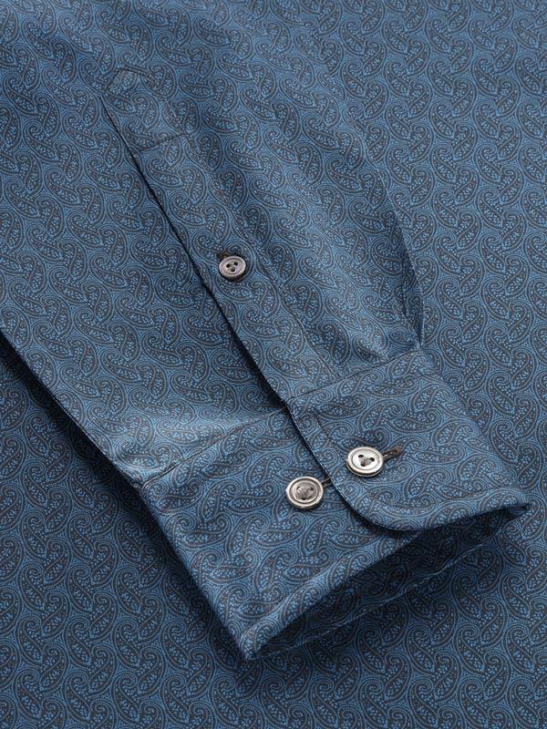 Bassano Navy Printed Full Sleeve Single Cuff Tailored Fit Dark Semi Formal Cotton Shirt