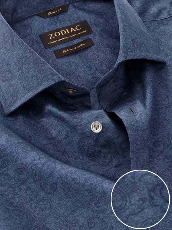 Bassano Navy Printed Full Sleeve Single Cuff Classic Fit Dark Semi Formal Cotton Shirt