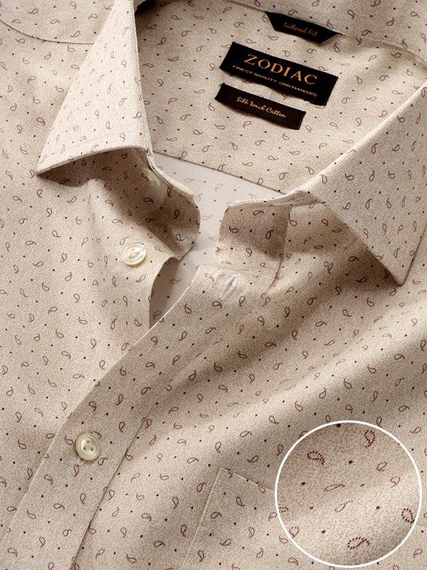 Bassano Sand Printed Full Sleeve Single Cuff Classic Fit Semi Formal Cotton Shirt